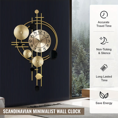 3D Metal Wall Clock for Living Room – Large 30.7x17.7 Inch Silent Non-Ticking Decorative Wall Art Clock, Modern Creative Big Wall Clock Decor for Bedroom Entryway Office, Golden Finish