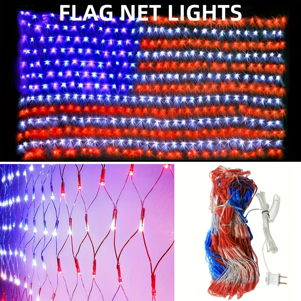 American Flag LED Net Light 420 LED String Lights 4th of July Decorations Independence Day Memorial Day Patriotic Outdoor Yard Garden Plug In 6.6x3.3FT
