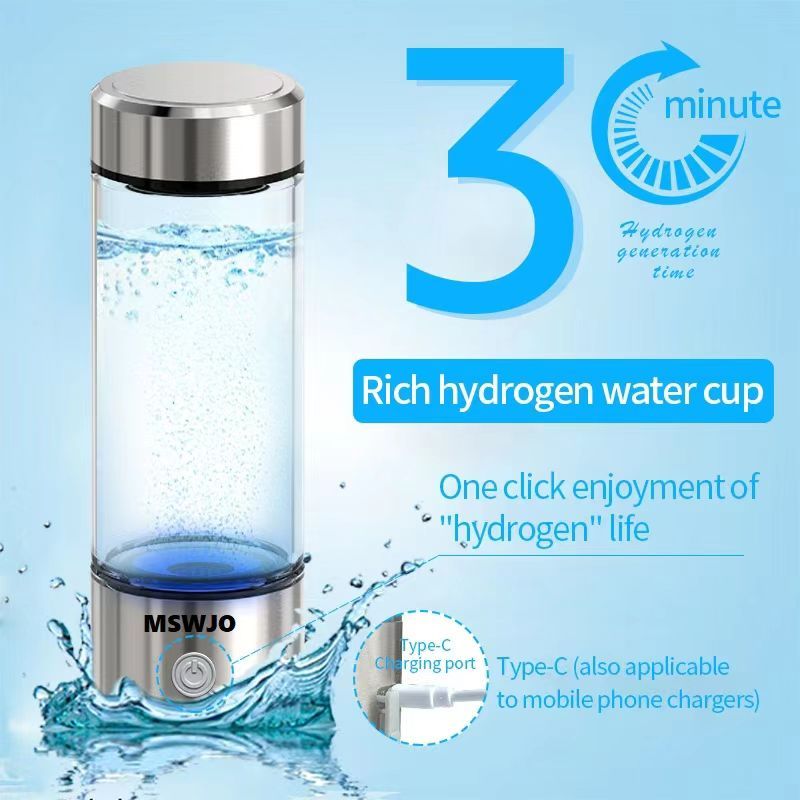 Hydrogen Water Bottle Generator 420ml SPE PEM Technology, Portable Water Ionizer Produces 1600ppb Hydrogen-Rich Water in 3 Min, Borosilicate Glass Hydro Water Machine for Office Travel Fitness