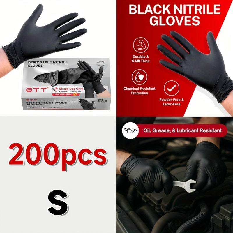 Black Nitrile Disposable Gloves 200 Count – 6 Mil Heavy Duty, Latex-Free, Powder-Free, Chemical Resistant, Flexible Form-Fitting Gloves for Cleaning, Cooking, Automotive & Maintenance, Sizes S-XL