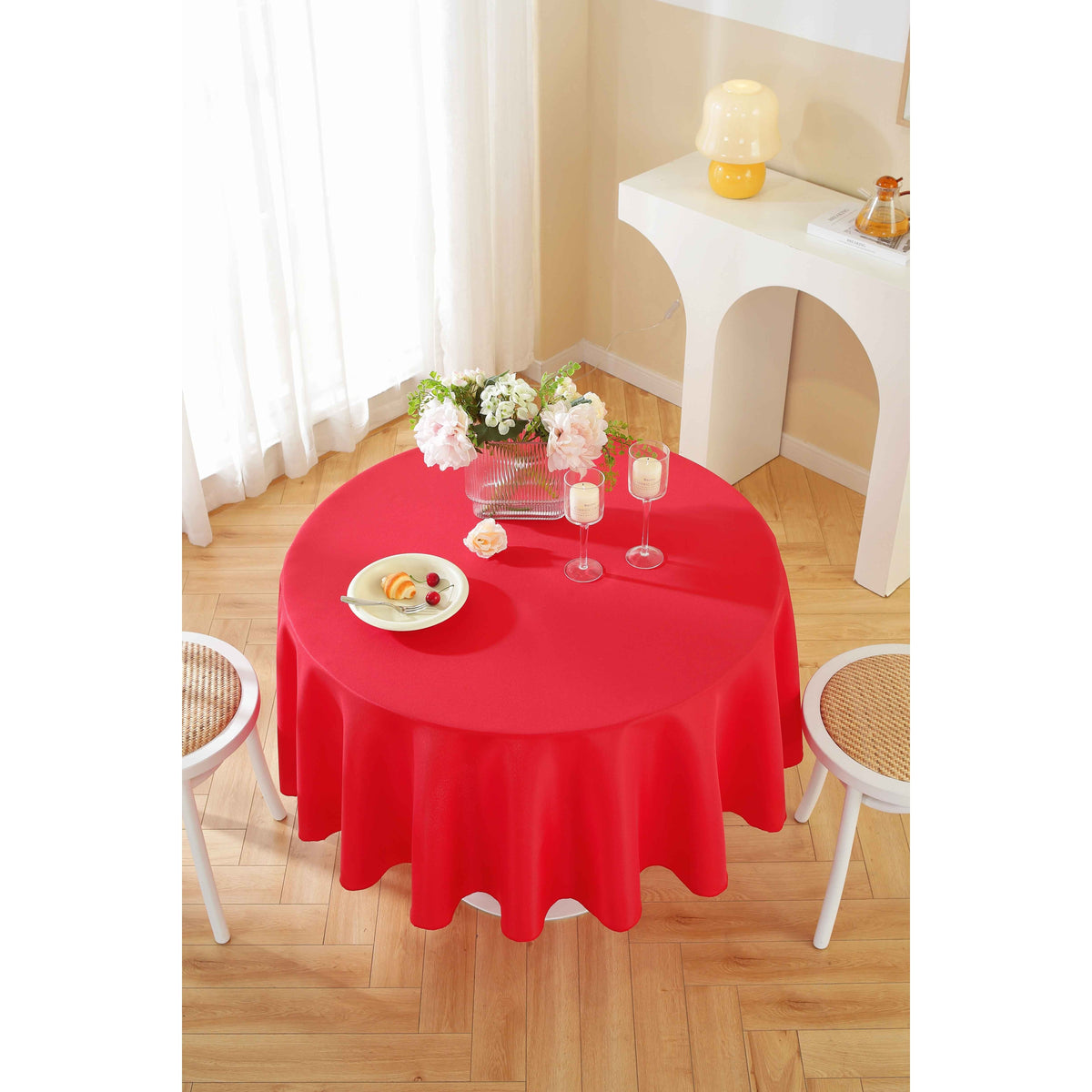 Round Tablecloth 10 Pack Wrinkle-Resistant Polyester Fabric Table Cover for Wedding Party Banquet Restaurant Home, Washable Reusable Round Table Cloth 60 70 90 108 120 Inch Multiple Colors