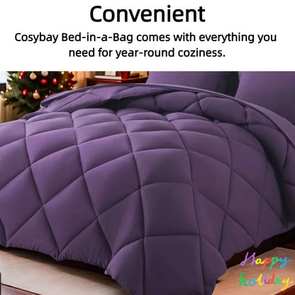 7-Piece Comforter Set Bed in a Bag - Soft Microfiber Down Alternative Comforter with Sheets Pillow Shams All Season Bedding Set Full Queen King, Multiple Colors