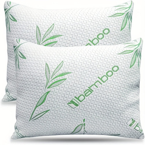 Cooling Pillows for Sleeping Set of 2 - Bamboo Fiber Bed Pillows for Back, Stomach & Side Sleepers, Soft Breathable Shredded Memory Foam Pillow with Washable Cover, Standard Queen King, Bundle Sets