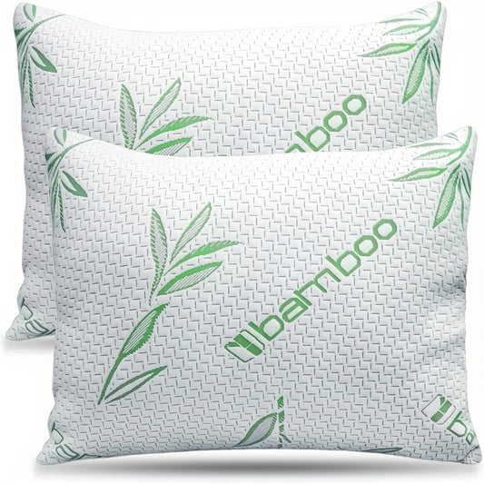 Cooling Pillows for Sleeping Set of 2 - Bamboo Fiber Bed Pillows for Back, Stomach & Side Sleepers, Soft Breathable Shredded Memory Foam Pillow with Washable Cover, Standard Queen King, Bundle Sets