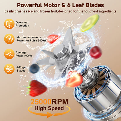 Countertop Blender 2400W 68oz Professional Food Processor, 25000RPM Powerful Smoothie Blender for Kitchen with 2 Containers, Ice Crushing Milkshake Juice Sorbet Grinder Combo in 7 Colors