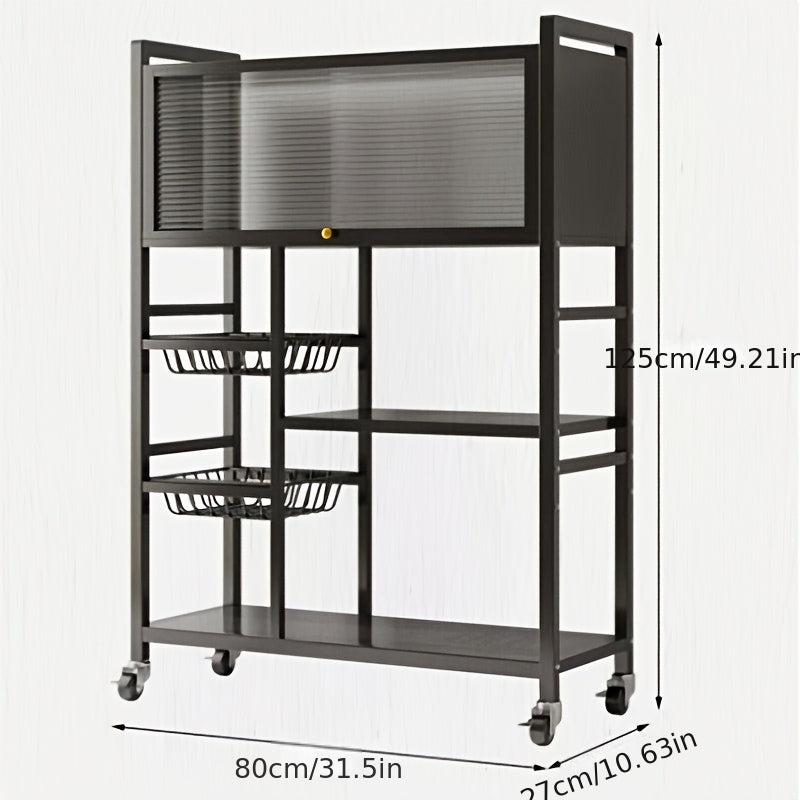 Rolling Storage Rack with Baskets Adjustable Metal Shelf on Wheels Kitchen Pantry Organizer Garage Bathroom Closet Utility Standing Shelf