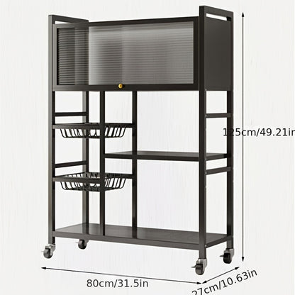 Rolling Storage Rack with Baskets Adjustable Metal Shelf on Wheels Kitchen Pantry Organizer Garage Bathroom Closet Utility Standing Shelf