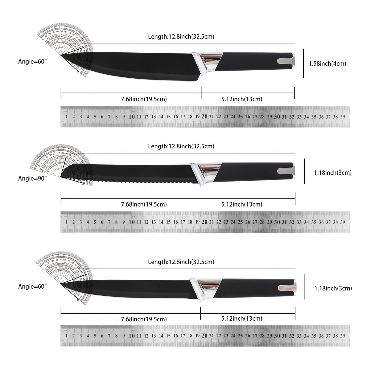 13-Piece Kitchen Knife Set with Block Holder - Chef Knife, Bread Knife, 6 Steak Knives & Scissors - Sharp Stainless Steel Blades, Durable Ergonomic Handle, Perfect Housewarming Gift for Home Kitchen