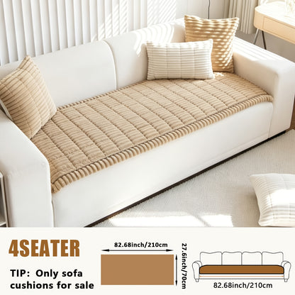 Sofa Cover Plush Velvet - Washable Stretch Couch Cover with Wavy Edge, Soft Shu Velveteen Sofa Protector for 1 2 3 4 Seater, Easy Install Furniture Cover in White Khaki Gray