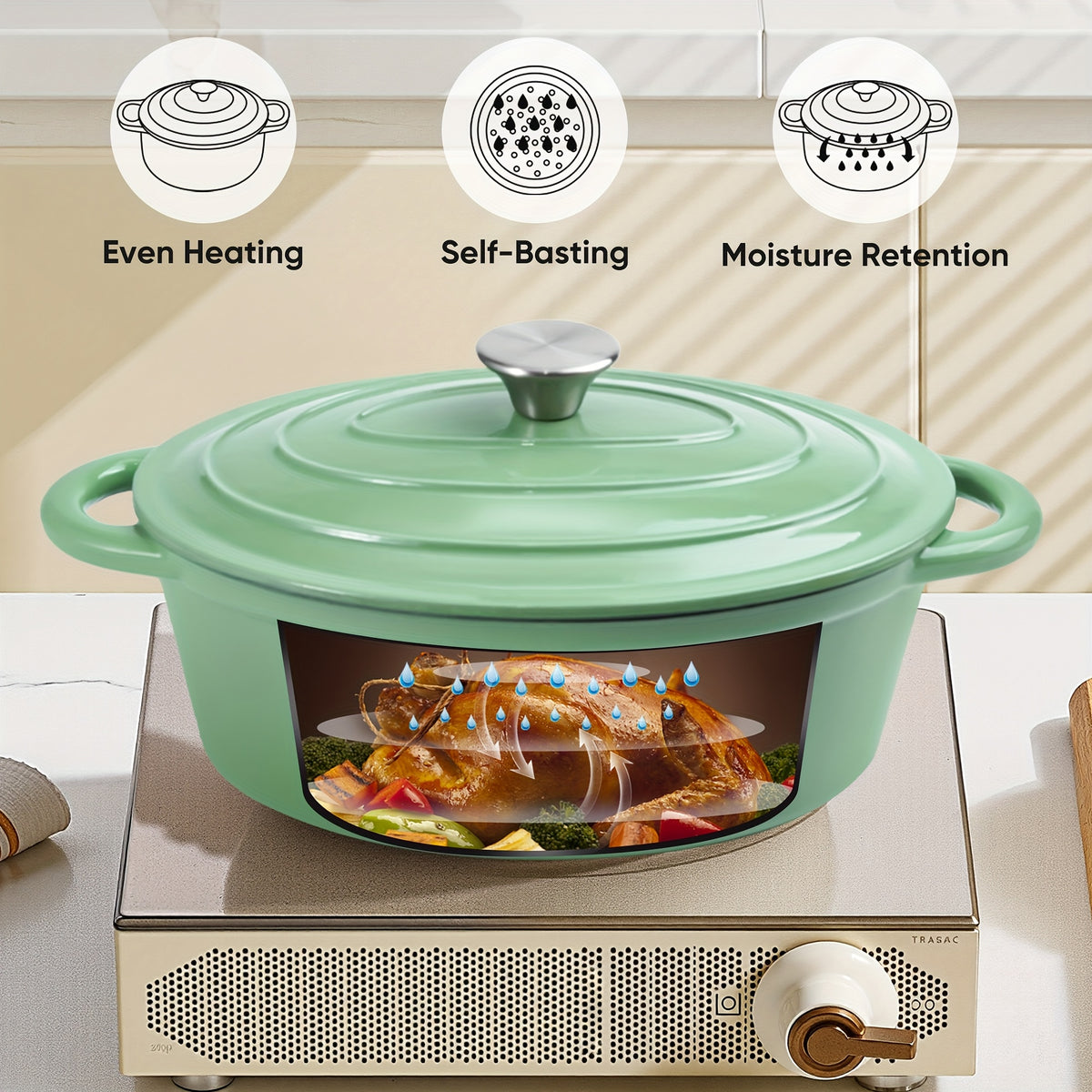 Cast Iron Dutch Oven 4.5 QT with Lid – Enameled Non-Stick Pot for Bread Baking, Sourdough, Braising & Slow Cooking | Dual Handles, Oven Safe 500°F