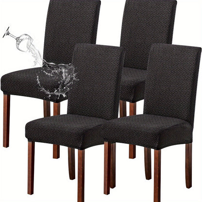 Chair Covers for Dining Room Set of 4 & 6 - Stretch Polar Fleece Jacquard Slipcovers with Elastic Band, Machine Washable Removable Seat Covers for Kitchen Dining Chairs, Multiple Colors