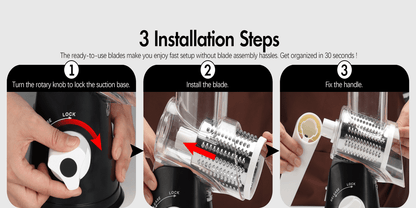 Suction Base Rotary Cheese Grater Hand Crank 3 Stainless Steel Blades BPA Free Touch-Free Shredder for Cheese Vegetables Nuts with Cleaning Brush Multi Color