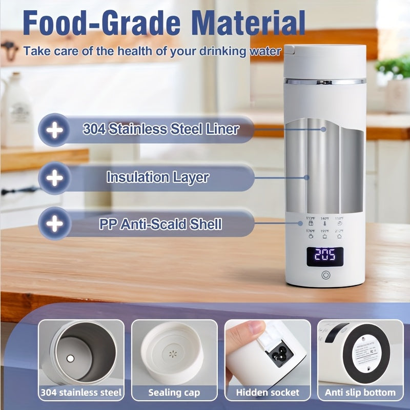 Portable Electric Kettle Travel 15.2oz 304 Stainless Steel 6 Temperature Controls Auto Shut-Off BPA Free for Coffee Tea Milk 5 Colors