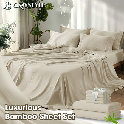 2000TC Bamboo Cooling Sheet Set Ultra Soft – 16 Inch Deep Pocket Fitted Sheet for Hot Sleepers, Shrink Fade Wrinkle Resistant Breathable Bedding | Twin Full Queen King | 11 Colors | Home Viaco