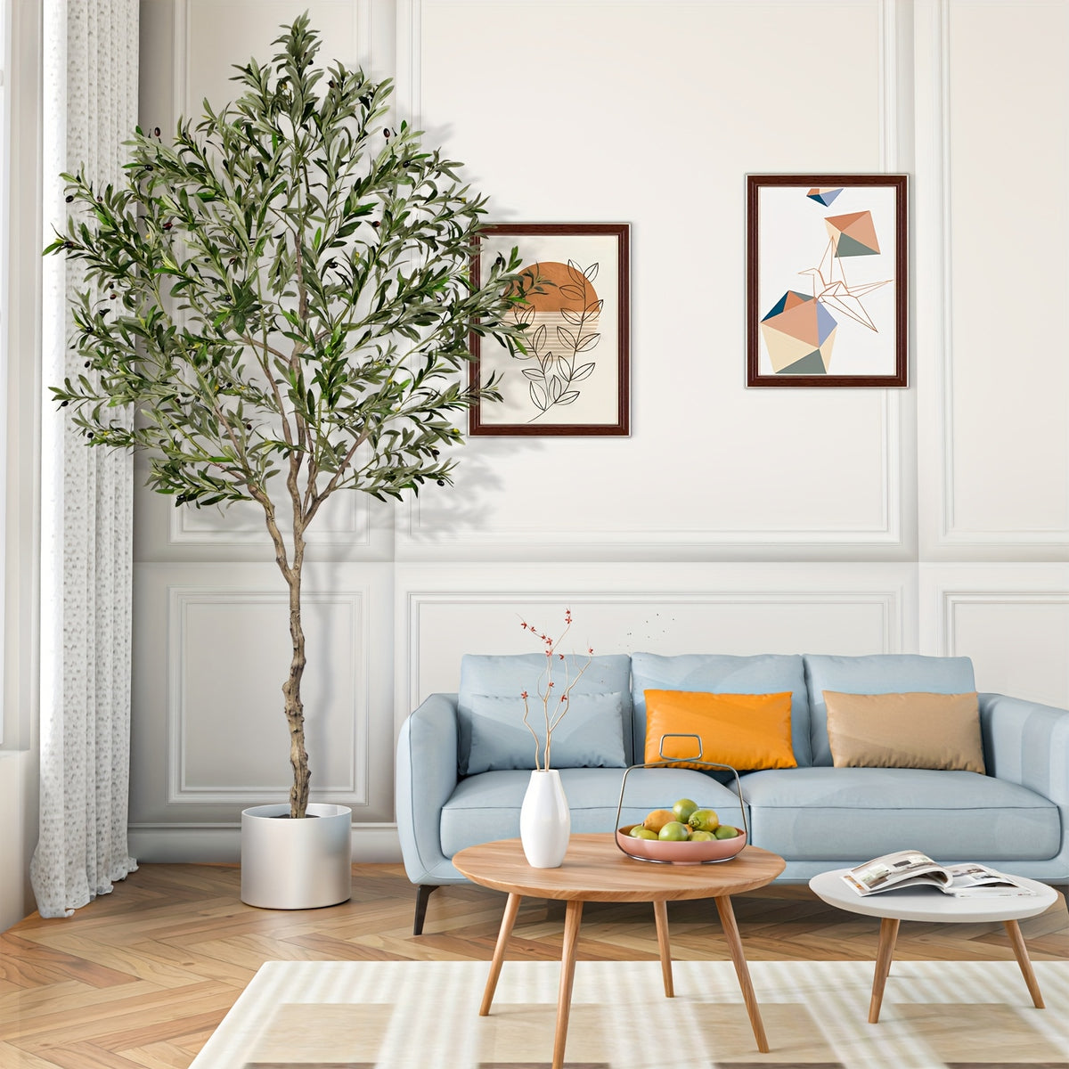 Artificial Olive Tree Indoor 7.2FT 8FT – Potted Tall Faux Olive Tree with Lifelike Trunk, Branches, Fruits & Leaves for Living Room Office Bedroom Decor