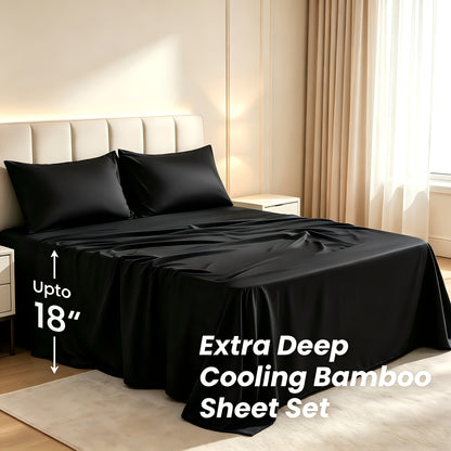 2200TC Bamboo Fiber Bed Sheets Ultra Thick - 18 Inch Deep Pocket, Cooling Breathable Soft Bedding Set, Shrink & Fade Resistant, All Season, Machine Washable, Twin Full Queen King - 14 Colors