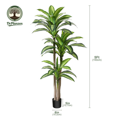 Artificial Dracaena Tree in Pot, 4ft 5ft 6ft Realistic Faux Tropical Floor Plant for Indoor Outdoor Home Office Living Room Porch Decor, Easy Assembly All Season Fake Plant with Container, Housewarming Gift