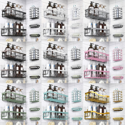 5-Pack Adhesive Shower Caddy Organizer – No Drilling Rustproof Stainless Steel Shower Shelves with Soap Holder, Wall Mounted Bathroom Storage Rack for Renters Family Apartment, Random Colors