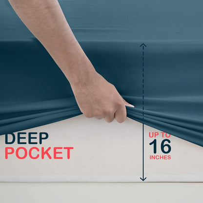 Fitted Sheet Brushed Microfiber Deep Pocket – Cooling Ultra Soft Silky Bed Sheet, Shrink & Fade Resistant, Fits Mattress Up to 16", Twin Twin XL Full Queen King Cal King, 8 Colors