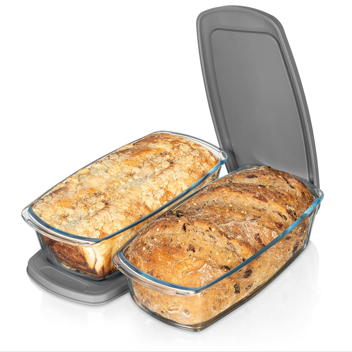 Glass Loaf Pan with Lid Large Capacity 1.9Qt – Microwave & Oven Safe Bread Baking Dish with Handle, Stackable Sealable Glass Baking Pan for Bread, Cakes & Food Storage, Kitchen Baking Supplies