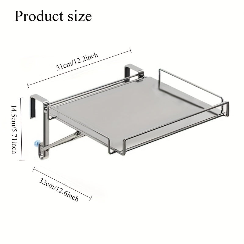 Over Cabinet Door Organizer Foldable Stainless Steel Countertop Storage Rack Kitchen Bathroom Hanging Shelf Space-Saving No-Drill Multi-Use Rack Silvery Black