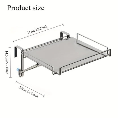 Over Cabinet Door Organizer Foldable Stainless Steel Countertop Storage Rack Kitchen Bathroom Hanging Shelf Space-Saving No-Drill Multi-Use Rack Silvery Black