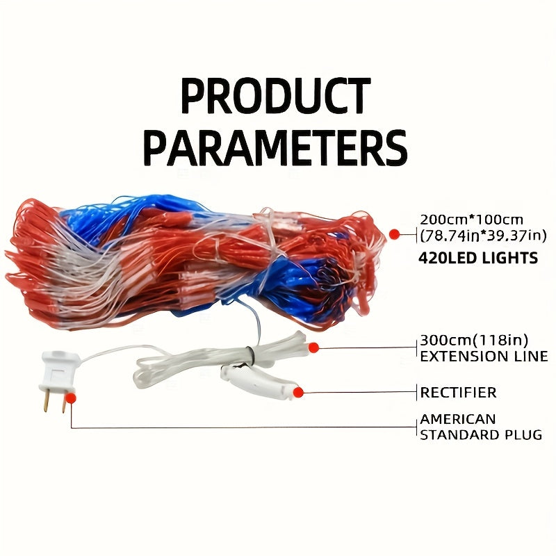 American Flag LED Net Light 420 LED String Lights 4th of July Decorations Independence Day Memorial Day Patriotic Outdoor Yard Garden Plug In 6.6x3.3FT