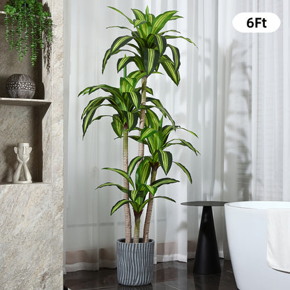 Artificial Dracaena Tree in Pot, 4ft 5ft 6ft Realistic Faux Tropical Floor Plant for Indoor Outdoor Home Office Living Room Porch Decor, Easy Assembly All Season Fake Plant with Container, Housewarming Gift