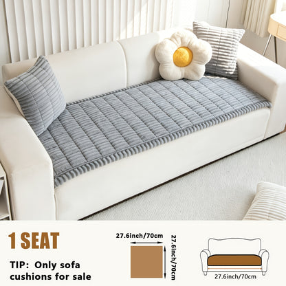 Sofa Cover Plush Velvet - Washable Stretch Couch Cover with Wavy Edge, Soft Shu Velveteen Sofa Protector for 1 2 3 4 Seater, Easy Install Furniture Cover in White Khaki Gray