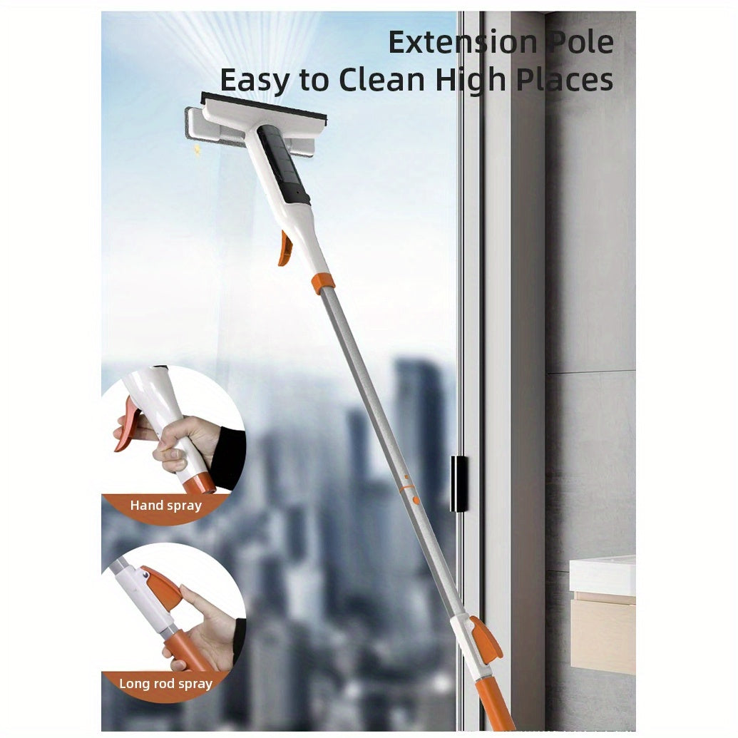 Window Cleaning Kit 3-in-1 Spray Bottle Scrubber & Squeegee with Metal Pole for High Windows, Shower Doors, Glass & Car Windshields – All-in-One Home Glass Cleaner Tool