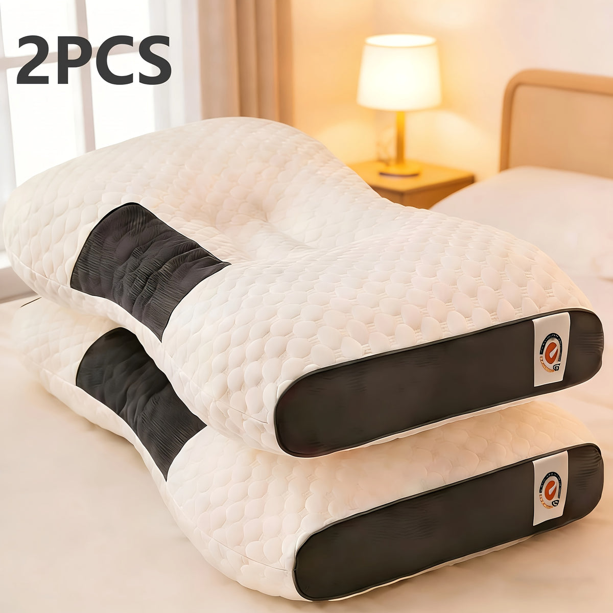 Neck Support Pillow Ergonomic Soft Massage Set of 2 or 4 – Deep Sleep Cervical Pillow with Removable Washable Cover, Shape-Retaining High-Quality Fill for Back Side Stomach Sleepers, Dorm & Home