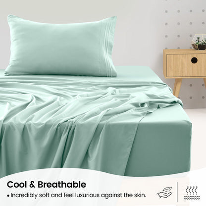 1800 Series Bed Sheets Set 4 Pieces – Brushed Microfiber Deep Pocket Sheet Set with Pillowcases, Cooling & Breathable Bedding for All Seasons, Fade Resistant, Fits Mattresses Up to 16 Inches