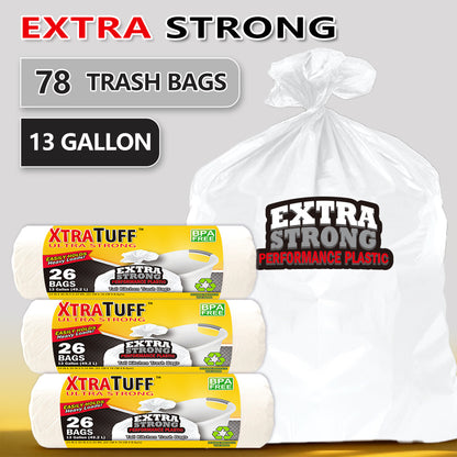 13 Gallon Trash Bags Drawstring – 150 Count Odor Eliminating Kitchen Garbage Bags, Puncture Resistant, Lemon Mint Scent, 3 Rolls, Fits 13 Gallon Bins