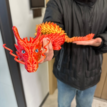 3D Printed Chinese Dragon Figurine 35 Inch Poseable – Giant Articulated Flexible Dragon Collectible Sculpture for Home Office Car Desk Decor, Fantasy Dragon Gift for Collectors Men Women Kids