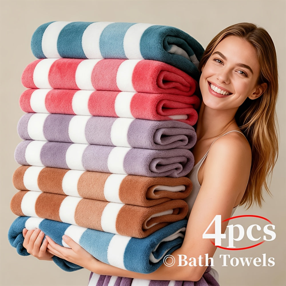 Microfiber Bath Towel Set 1/4 Pack 27x55 Inch, Ultra-Soft Highly Absorbent Quick-Drying No Hair Loss Striped Towels for Adults, Beach Spa Gym Home Bathroom Essentials, Slate Gray Berry Red Pine Green