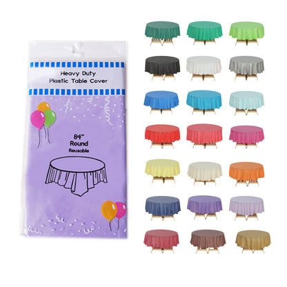 Disposable Plastic Tablecloth 12-Pack – Heavy Duty Table Cover for Parties, 84" Round & 54"x108" Rectangle, 22 Colors for Kitchen Dining Outdoor Events