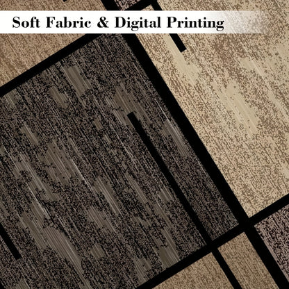 Velvet Area Rug Machine Washable – 850 GSM Thick Soft Fade-Resistant Polyester Carpet with Geometric Pattern for Living Room Bedroom Office, Lightweight Non-Slip Rectangle Mat, Beige Brown