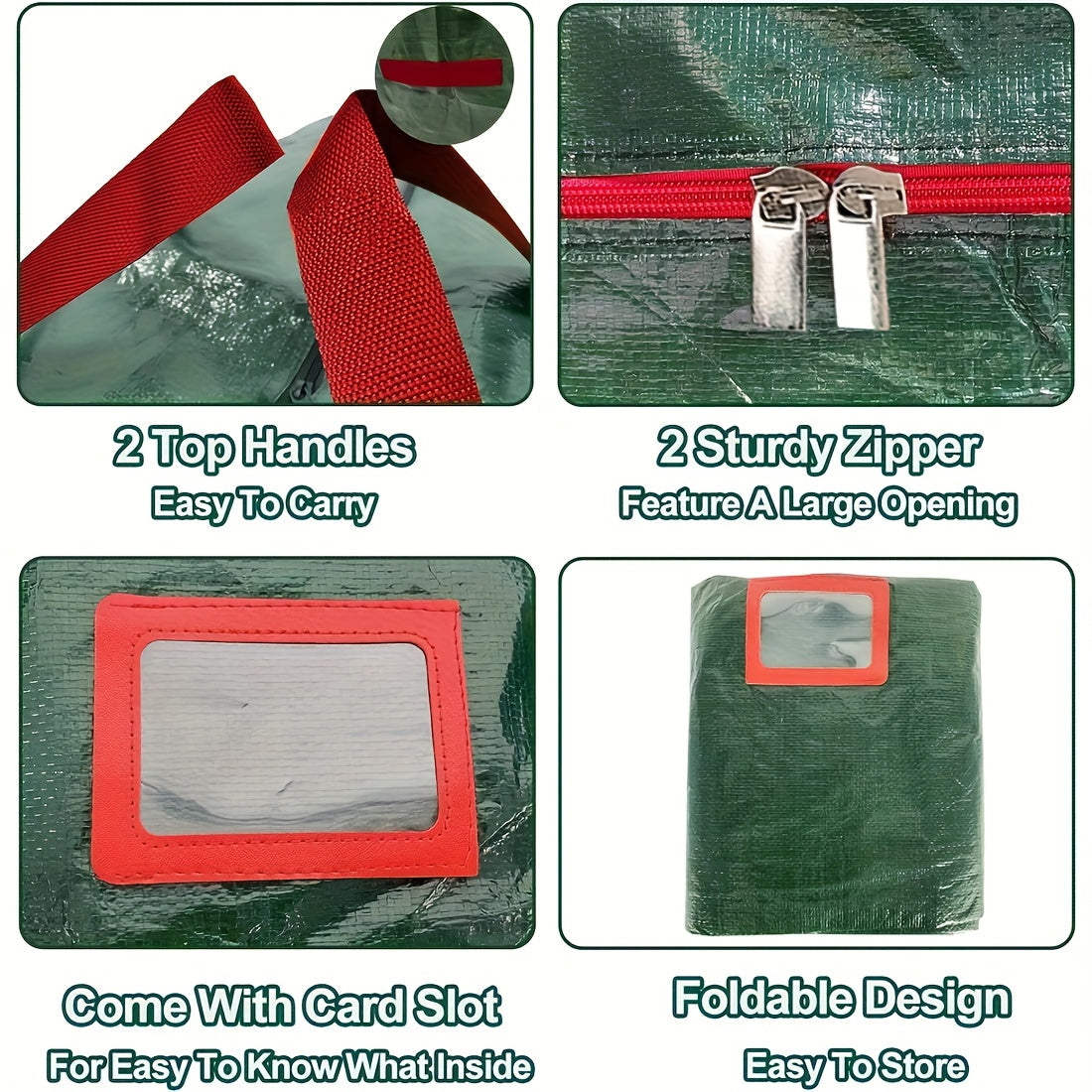 Christmas Tree Storage Bag PVC Extra Large – Fits Trees Up to 7.5 Feet, Durable Waterproof Material with Double Zippers & Strong Handles, Xmas Holiday Tree Organizer, Red