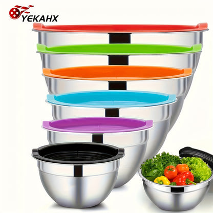 Nesting Stainless Steel Mixing Bowls with Sealed Lids 7pcs Set 0.7 to 4.5Qt Rust Proof Dishwasher Safe Stackable Bowls for Cooking Baking Salad Serving
