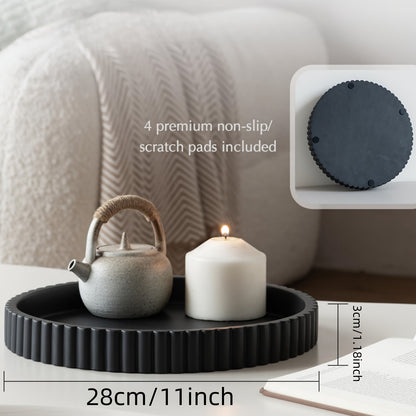 Decorative Wood Tray for Coffee Table & Living Room – 11" Round Fluted Serving Tray, Ottoman Centerpiece, Jewelry Organizer, Home Decor Gift