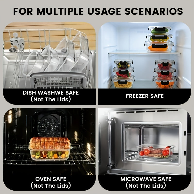 Glass Food Storage Containers with Lids 24 Piece Set - Airtight Leak-Proof Meal Prep Containers, Microwave Oven Freezer Dishwasher Safe Glass Lunch Bento Boxes for Kitchen & Pantry