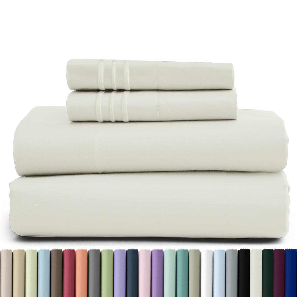 1800 Series Bed Sheets Set 4 Pieces – Brushed Microfiber Deep Pocket Sheet Set with Pillowcases, Cooling & Breathable Bedding for All Seasons, Fade Resistant, Fits Mattresses Up to 16 Inches