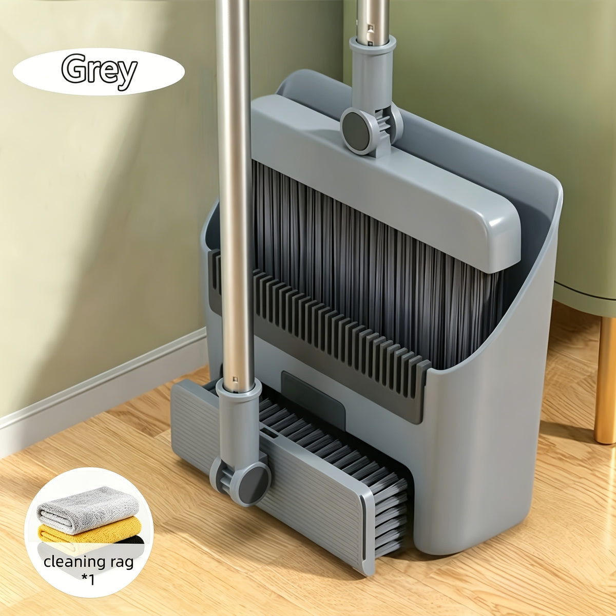 3-in-1 Upright Broom and Dustpan Set with Long Handle, Comb Teeth Dustpan, Garbage Bag Holder – Indoor Outdoor Floor Sweeping Brush Kit for Kitchen Balcony Patio Garage