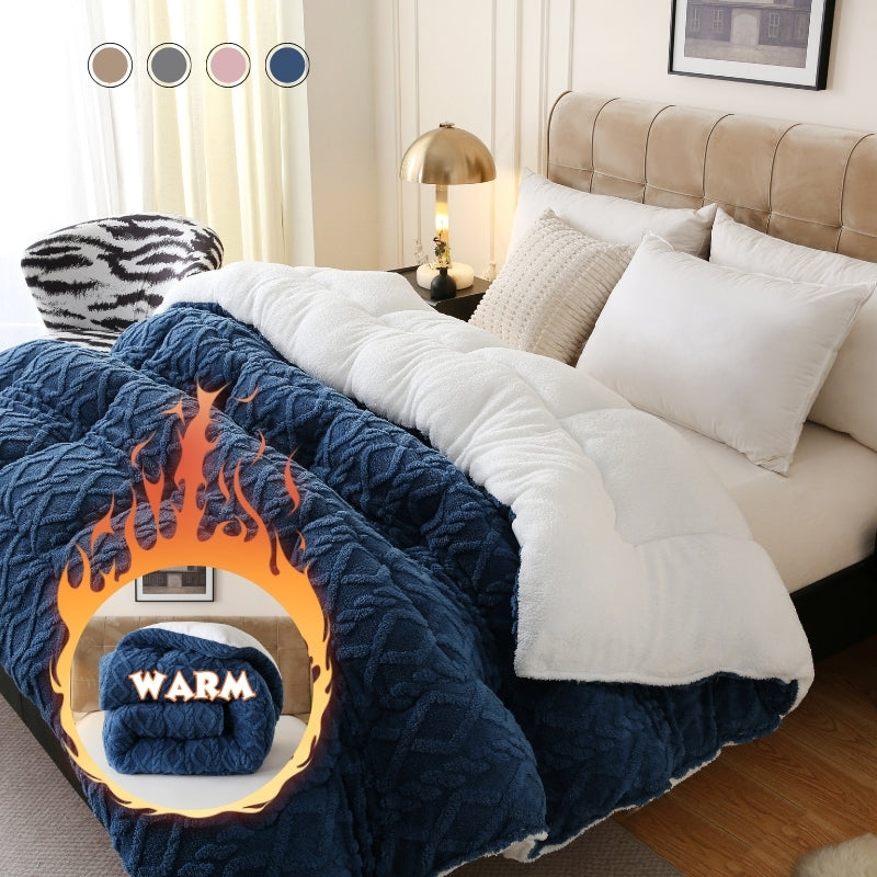 Plush Comforter Queen King Twin XL Full Extra Thick 500GSM Double-Sided Taffeta Soft Warm Fluffy Bedding for Autumn Winter – Grey Beige Blue Pink Luxury Cozy Comforter