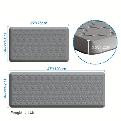 Anti Fatigue Kitchen Mat 2 Piece Set Non-Slip Cushioned Floor Mats for Standing – Thick Comfort Mat for Kitchen Sink Office Laundry Room – Black Chocolate Grey Khaki 17.3x29 & 17.3x47 or 17.3x59 Inch