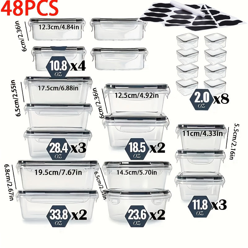Food Storage Containers Set 24 or 48-Piece – Airtight BPA-Free Meal Prep Containers with Easy-Snap Lids Labels & Marker Reusable Plastic Snack Lunch Pantry Kitchen Organizers