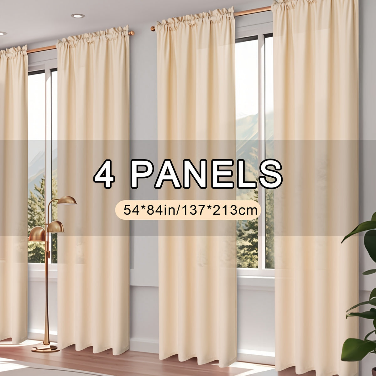 Rod Pocket Curtains 4 Panels Light Filtering – Fade Resistant Polyester Window Drapes for Living Room Bedroom Home Office, Navy Blue Beige Red, 37"-54" Wide