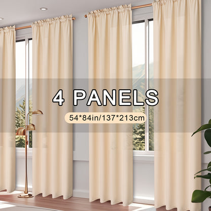 Rod Pocket Curtains 4 Panels Light Filtering – Fade Resistant Polyester Window Drapes for Living Room Bedroom Home Office, Navy Blue Beige Red, 37"-54" Wide