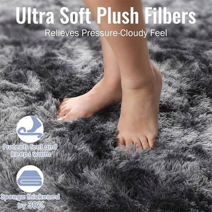 Tie-Dye Plush Runner Rug 31.5x78.7 Inch Soft Fluffy Non-Slip Absorbent Floor Mat for Living Room Bedroom Hallway Home Decor – Light Grey Dark Gray Pink Black