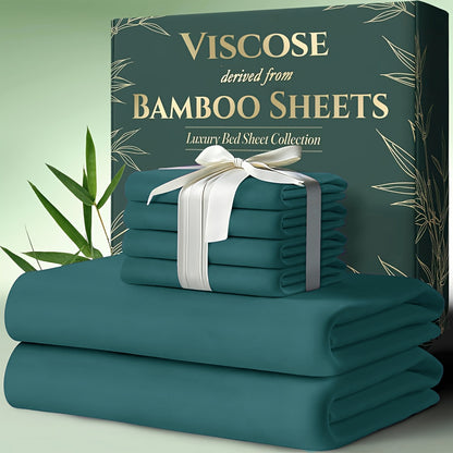Cooling Bamboo Bed Sheets Set 6 Piece Ultra Soft Deep Pocket Double Stitching Breathable Summer Sheets for Hot Sleepers Twin Full Queen King 15 Colors White Black Gray Navy Lavender Green Pink